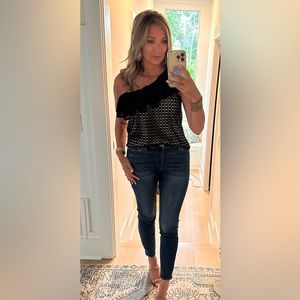 JCREW One Shoulder Eyelet Ruffle Top Size 8